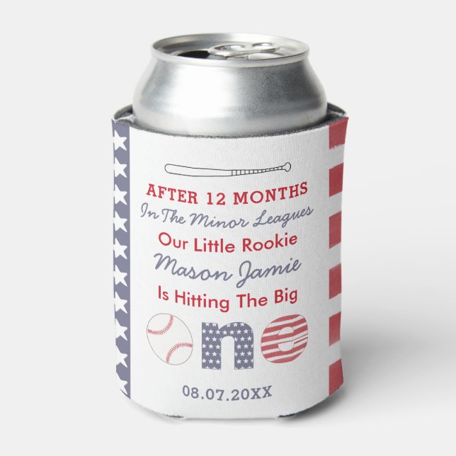 Little Rookie Baseball 1st Birthday Party Favor Can Cooler (Can Front)