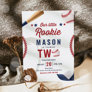 Little Rookie Baseball 2nd Birthday Party Invitation