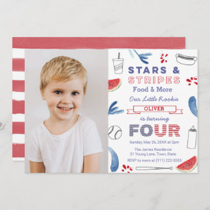 Little Rookie Baseball 4th Birthday Party Picture Invitation