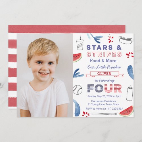 Little Rookie Baseball 4th Birthday Party Picture Invitation