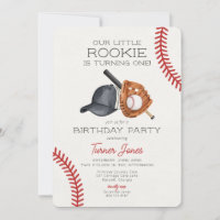Little Rookie Baseball Birthday Party  Invitation