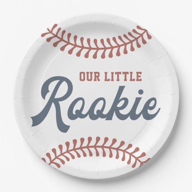 Little Rookie Baseball Boys 1st Birthday Party Paper Plates (Front)