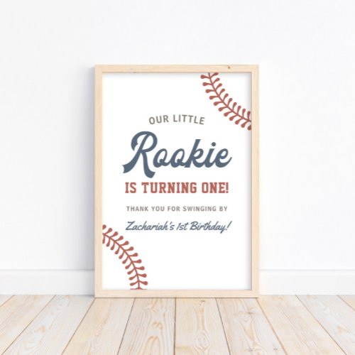 Little Rookie Baseball Boys 1st Birthday Party Poster