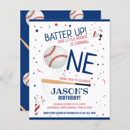 Little Rookie Baseball Budget 1st Birthday Invite