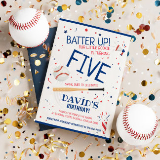 Little Rookie Batter Up Blue Baseball Birthday Invitation