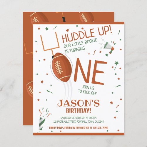 Little Rookie Football Budget 1st Birthday Invite