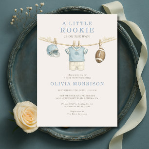 Little Rookie Football Clothesline Baby Shower Invitation