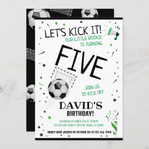 Little Rookie Let's Kick It Black Soccer Birthday Invitation