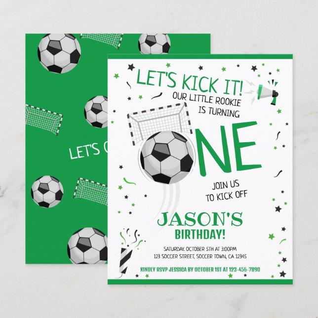 Little Rookie Soccer Budget 1st Birthday Invite (Front/Back)