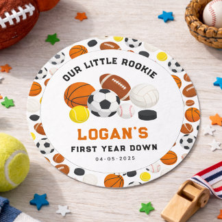 Little Rookie Sports 1st Birthday Party | All-Star Classic Round Sticker