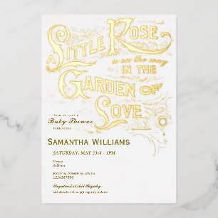 Little Rose Garden Of Love Vintage Baby Shower Foil Invitation