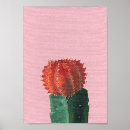 Little Ruby Ball Cactus Acrylic Painting Poster