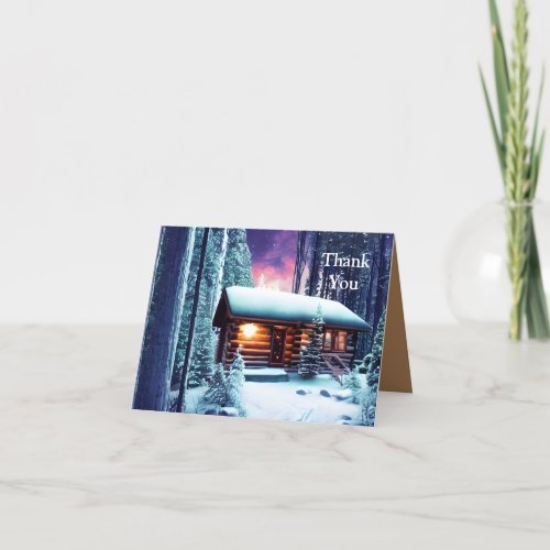 Little Rustic Log Cabin In The Woods Thank You Card