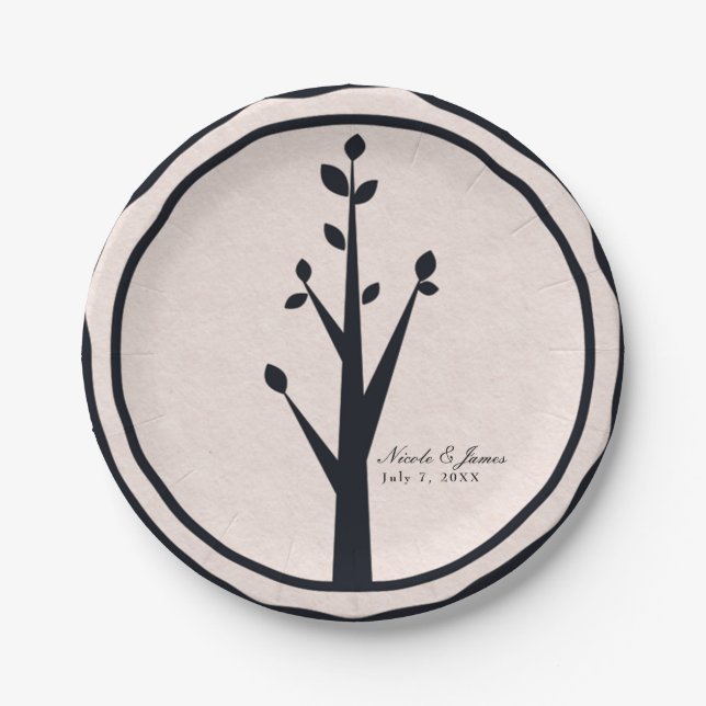 Little Rustic Tree Nature Wedding Custom Reception Paper Plates (Front)