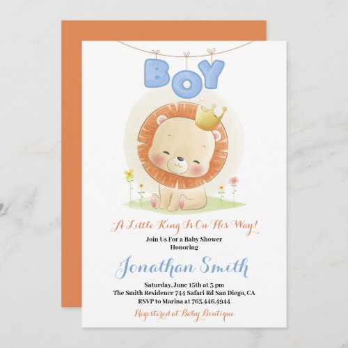 little Safari Lion Watercolor Baby Shower Invitation