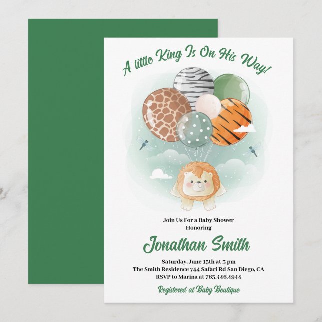 little Safari Lion Watercolor Baby Shower Invitation (Front/Back)
