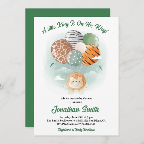 little Safari Lion Watercolor Baby Shower Invitation