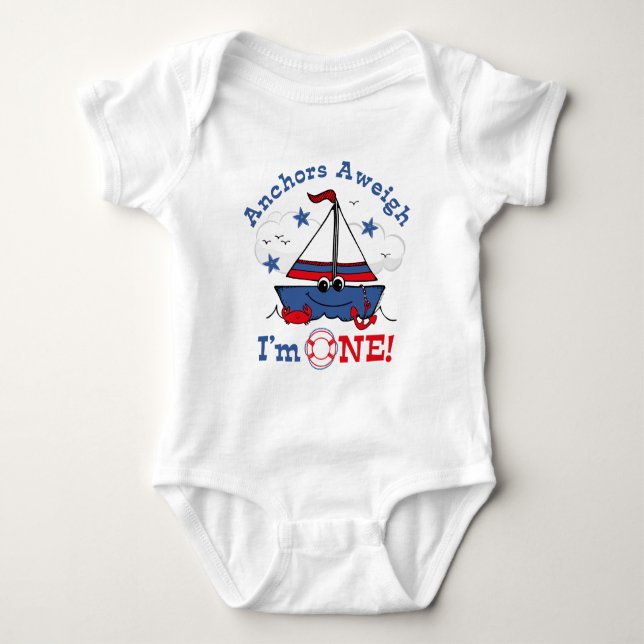 Little Sailboat 1st Birthday Baby Bodysuit (Front)