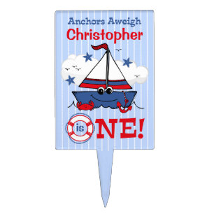 Little Sailboat 1st Birthday Cake Topper