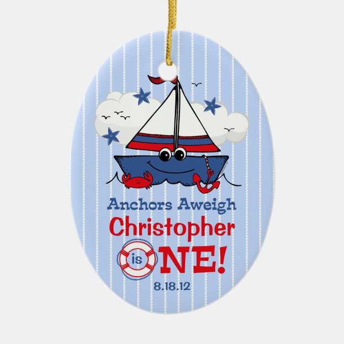 Little Sailboat 1st Birthday Christmas Tree Ornaments