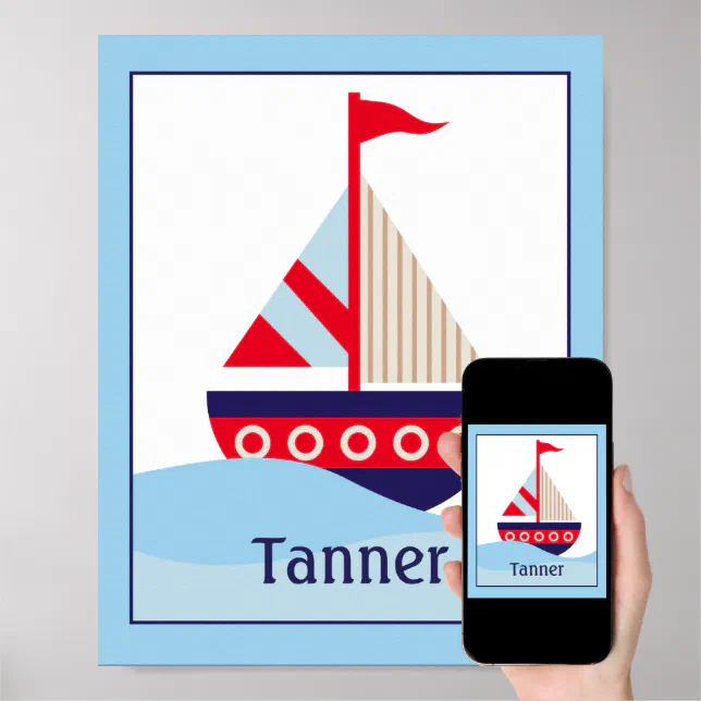 Little Sailboat Customized Nursery Art Print | Zazzle
