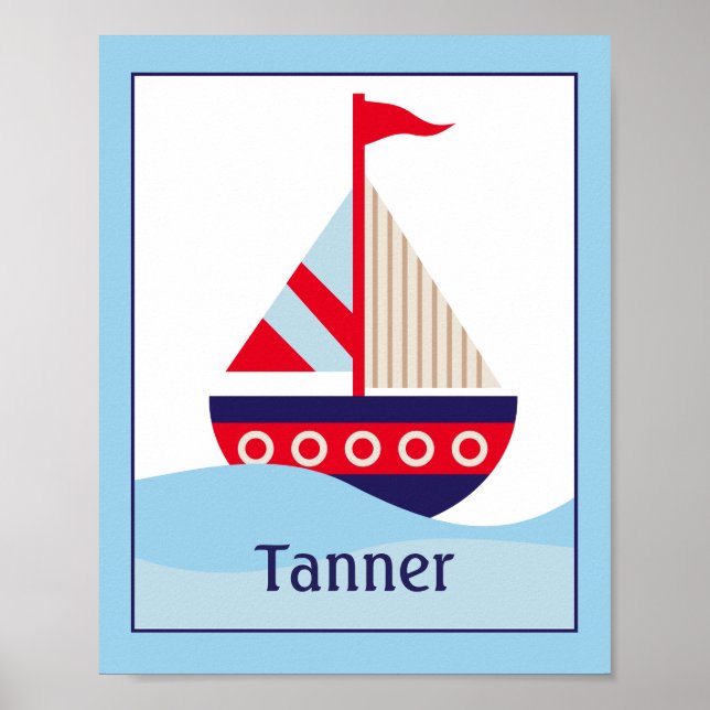 Little Sailboat Customized Nursery Art Print (Front)