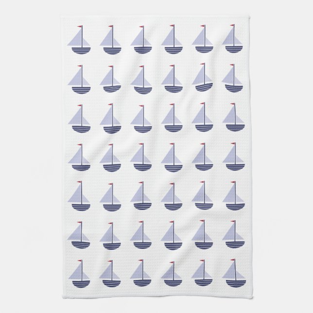 little sailboat NAUTICAL KITCHEN navy Towel (Vertical)