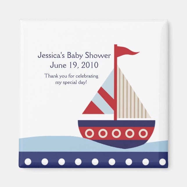 Little Sailboat Navy  Baby Shower Magnet Favor (Front)