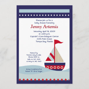 Little Sailboat Navy Boat Nautical Baby Shower 5x7 Invitation