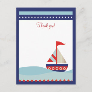 Little Sailboat Navy Naut 4x5 Flat Thank you note