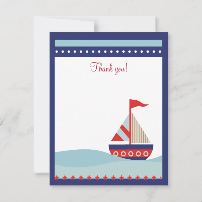 Little Sailboat Navy Naut 4x5 Flat Thank you note Card (Front)