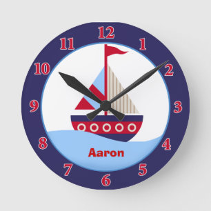 Little Sailboat Personalized Wall Clock (Navy)