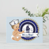 Little Sailor Baby Boy Nautical Baby Shower Invitation (Standing Front)