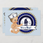 Little Sailor Baby Boy Nautical Baby Shower Invitation (Front/Back)