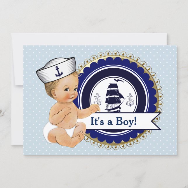 Little Sailor Baby Boy Nautical Baby Shower Invitation (Front)