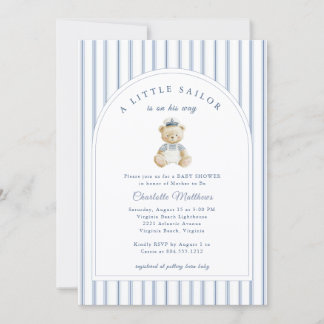 Little Sailor Bear Coastal Baby Shower Invitation