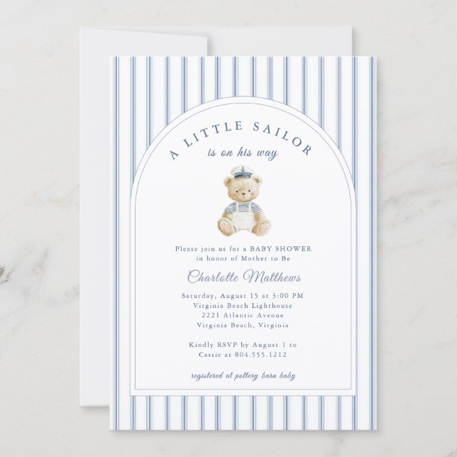 Little Sailor Bear Coastal Baby Shower Invitation (Front)