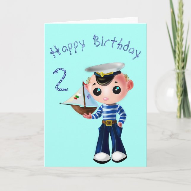 Little Sailor Birthday Card - Personalized (Front)