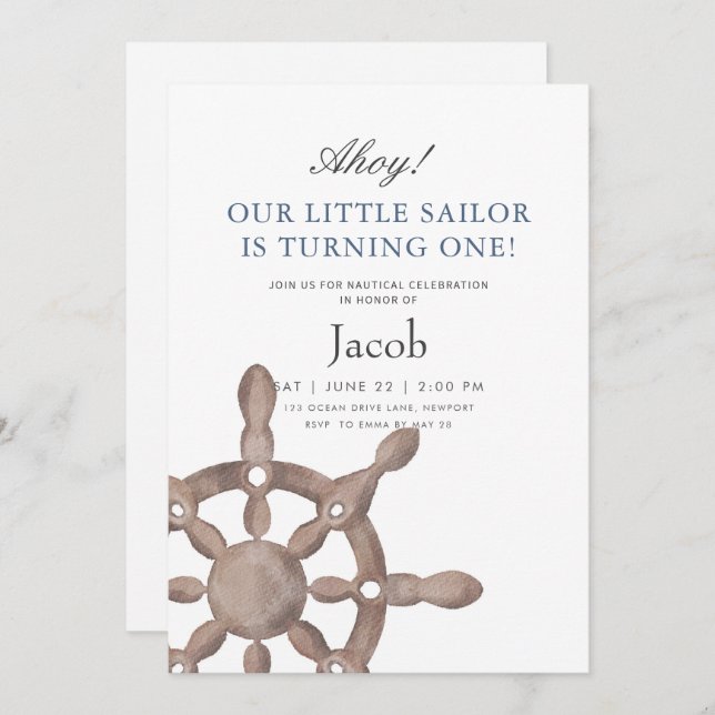 Little Sailor Birthday Invitation (Front/Back)