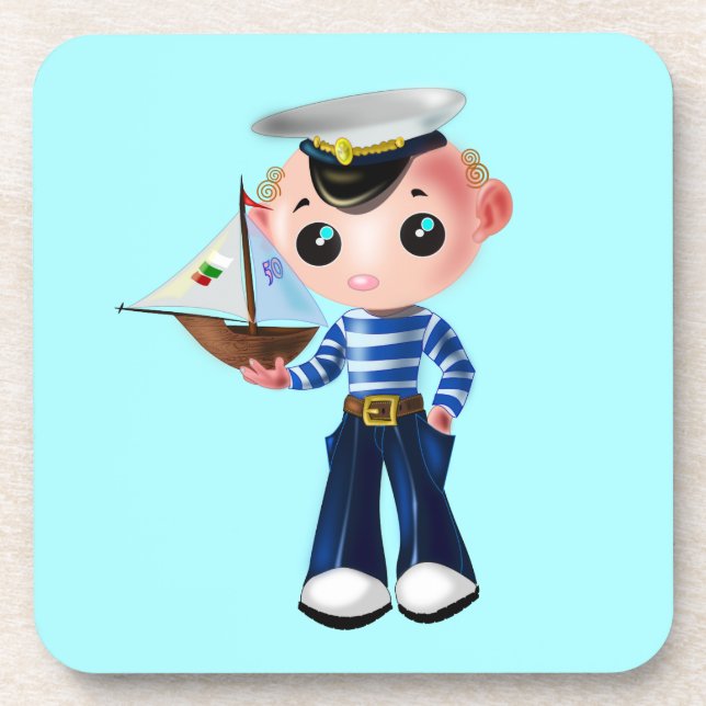Little Sailor Boy Blue Coaster (Front)