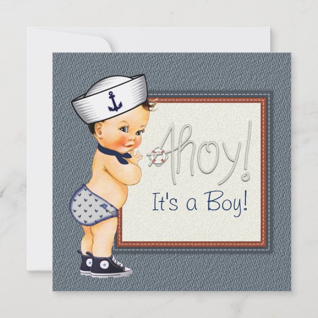 Little Sailor Boy Blue Nautical Baby Shower Invitation (Front)