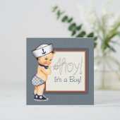 Little Sailor Boy Blue Nautical Baby Shower Invitation (Standing Front)