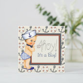 Little Sailor Boy Nautical Baby Shower Blonde Invitation (Standing Front)