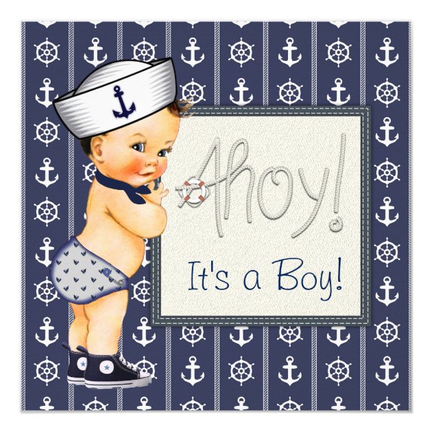 Little Sailor Boy Nautical Baby Shower Invitation