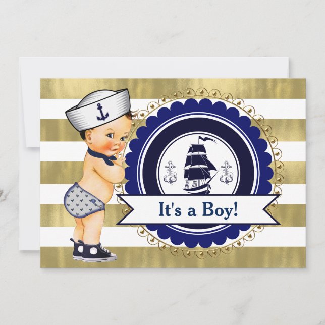 Little Sailor Boy Nautical Baby Shower Invitation (Front)