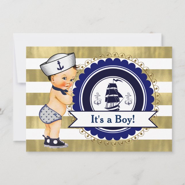 Little Sailor Boy Nautical Baby Shower Invitation (Front)