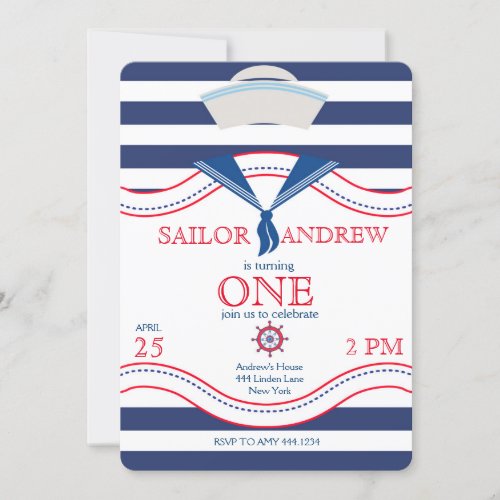 Little Sailor First Birthday Invitations