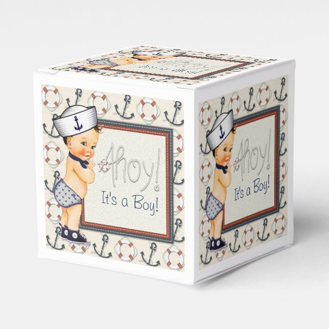 Little Sailor Nautical Baby Boy Shower Favor Boxes (Front Side)