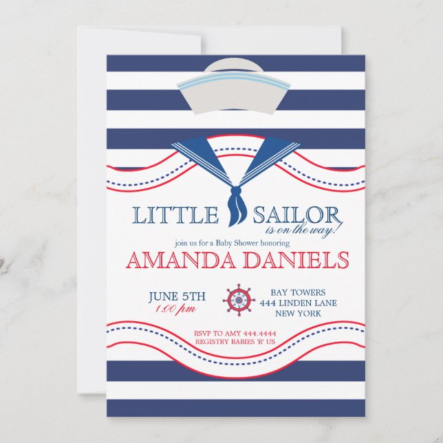Little Sailor Nautical Baby Shower invitations (Front)