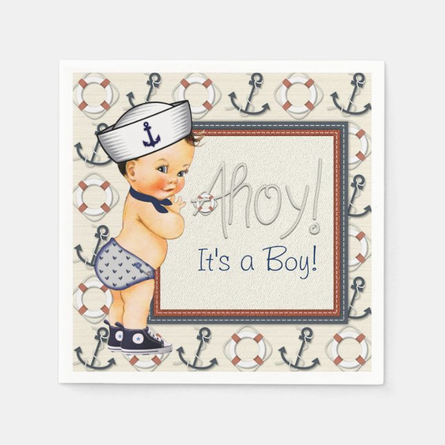 Little Sailor Nautical Baby Shower Paper Napkins (Front)